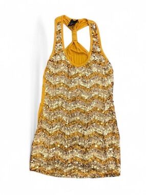 bebe Mustard Yellow Sequin Trim Racerback Tank